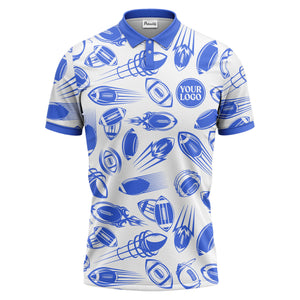 dynamic footballs & speed lines graphic black white sports polo shirt