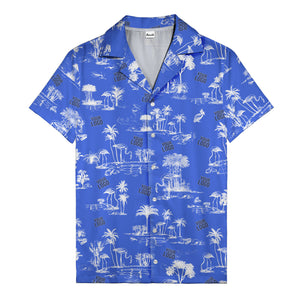 flamingo oasis black palm trees repeat pattern hawaiian shirt for men