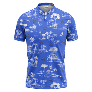 flamingo oasis palm trees sketch pattern black white polo shirt for men
