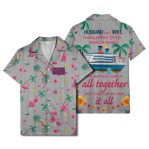flamingo sailboat hibiscus palm watercolor hawaiian shirt