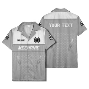 hexagon mechanic logo grid hawaiian shirt for automotive pros