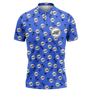illustrated black tropical palm trees repeating polo shirt for summer beach days