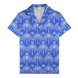 monochrome palm tree & custom logo repeat hawaiian shirt for men