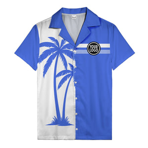 monochrome palm tree silhouette & stripe hawaiian shirt for men