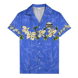 orchid & bamboo photoreal black hawaiian shirt