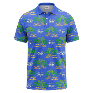 palm trees island scene repeat graphic polo shirt for men