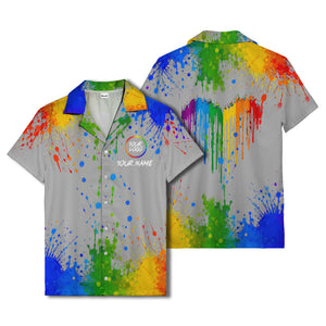 rainbow paint splatter abstract art hawaiian shirt with customizable name