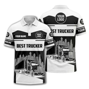 semi-truck cityscape graphic polo shirt for trucker pride