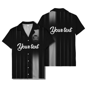 vertical black & white stripe custom logo hawaiian shirt