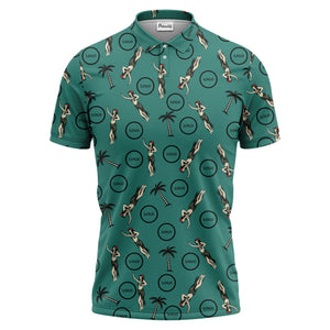 vintage hula dancers & palm trees black hawaiian polo shirt for men