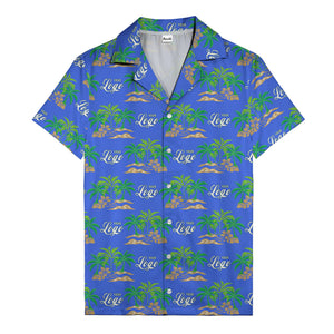 vintage palm tree oasis with monogrammed logo repeat hawaiian shirt