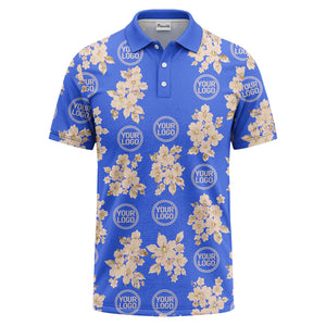 watercolor cherry blossom custom logo repeat polo shirt in black