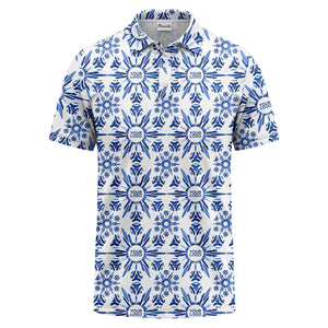 watercolor sunburst floral repeat pattern golf polo shirt
