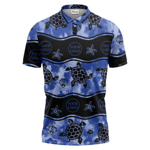wavy band sea turtles starfish monochrome polo shirt for men