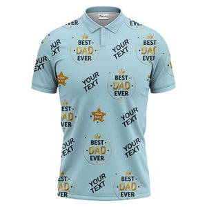 best dad ever crown & stars repeat pattern black gold polo shirt