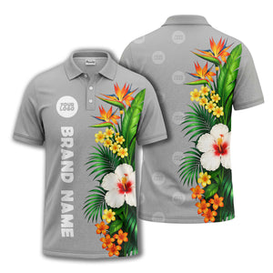 bird of paradise & hibiscus floral polo shirt for men
