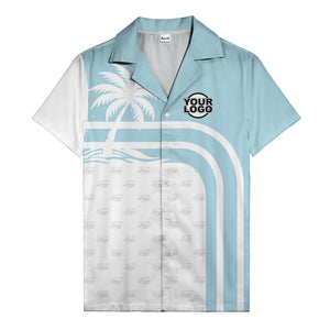 black and white palm trees curved stripes hawaiian shirt