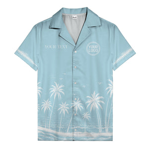 black and white palm trees & seagulls coastal scene hawaiian shirt