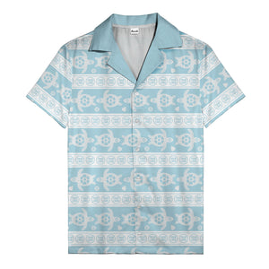 black sea turtles & white floral repeat hawaiian shirt for men