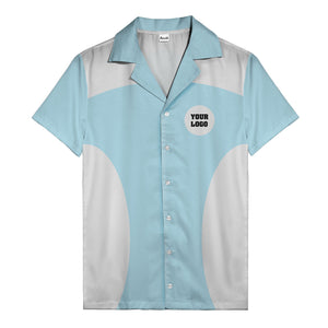 black silver geometric bowling hawaiian shirt with custom logo patch