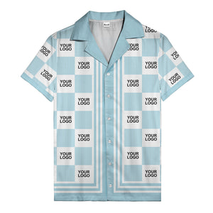 black white checkerboard barcode logo customizable hawaiian shirt