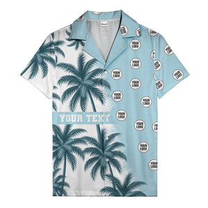 black & white palm tree repeat & custom logo hawaiian shirt for men