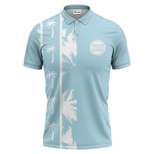 black white palm tree silhouette vertical stripe polo shirt for men
