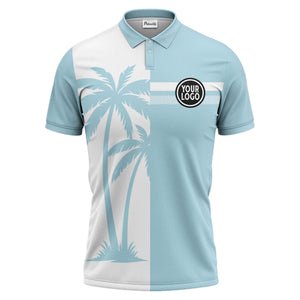 black white palm trees & stripes modern hawaiian polo shirt