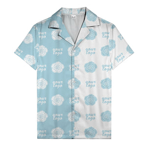 black white rose & custom logo repeat graphic hawaiian shirt