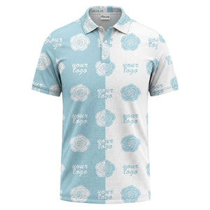 black white rose repeat custom logo monochrome polo shirt