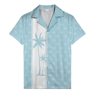 black white vertical palm trees & custom logo repeat hawaiian shirt