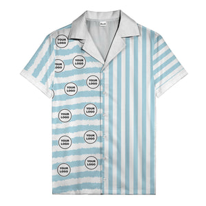 bold black-white stripe & circular logo hawaiian shirt