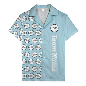 circle logo columns & team name text graphic black white hawaiian shirt