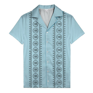 circular logo & fish symbols black hawaiian shirt for men