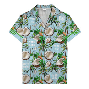 coconut palms & ice cubes on black beach photo hawaiian shirt for men