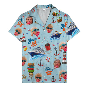 cruise ship faces & cocktail signs cartoon hawaiian shirt