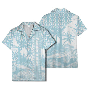 cruise ship & palm trees fish waves aloha hawaiian shirt