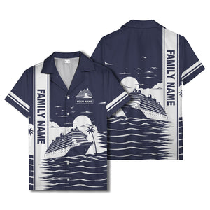 cruise ship silhouette sunset palm trees hawaiian shirt