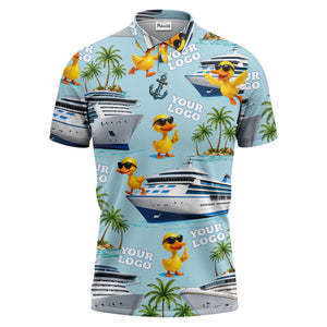 cruise ship & sunglasses ducks cartoon islands polo shirt for men
