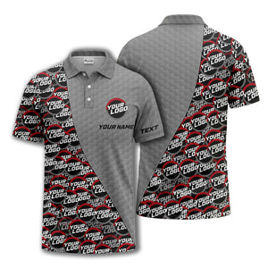 custom logo circles & hexagons grid polo shirt for men