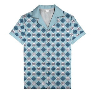 custom logo diamond grid pattern hawaiian shirt for men