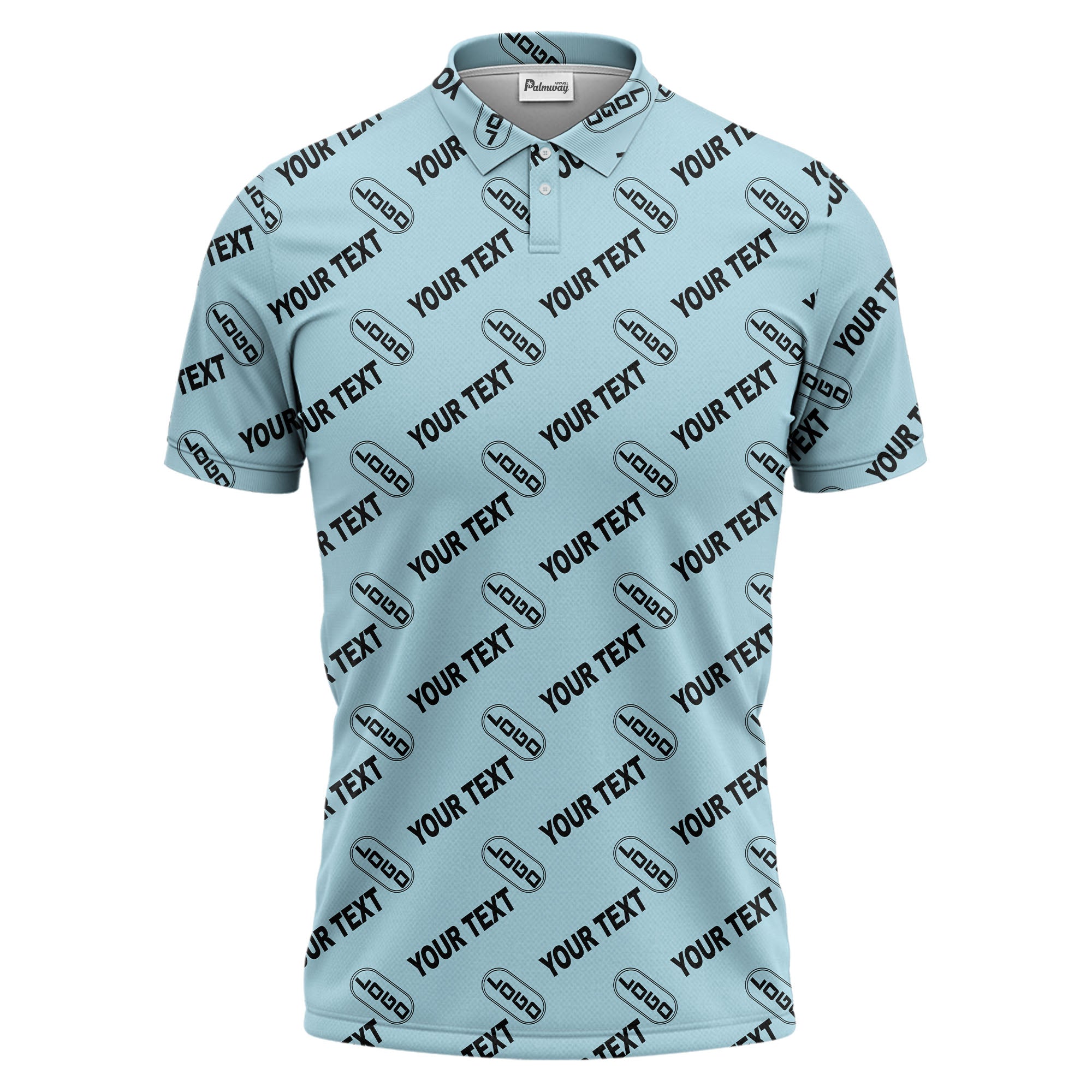 custom logo & monogram text repeat pattern black polo shirt for men