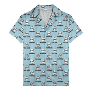 custom logo & name repeat pattern black hawaiian shirt for men