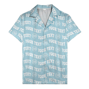 custom logo & repeat text black hawaiian shirt for men