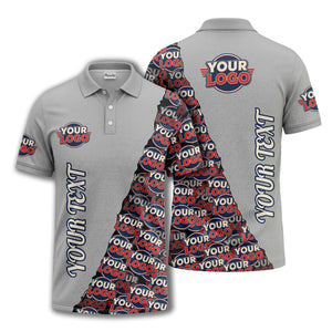 custom logo repeat vertical text pattern personalized polo shirt
