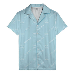custom logo & text repeat black hawaiian shirt for personalized branding