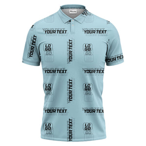 custom logo & text repeat pattern black polo shirt for men