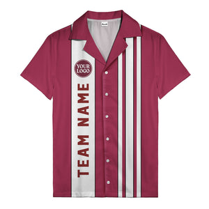 Custom Team Logo Striped Maroon Black White Hawaiian Shirt For Men