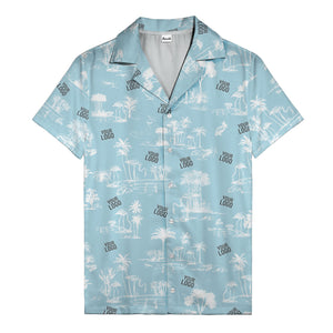 flamingo oasis black palm trees repeat pattern hawaiian shirt for men
