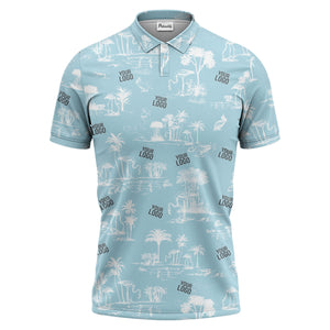 flamingo oasis palm trees sketch pattern black white polo shirt for men